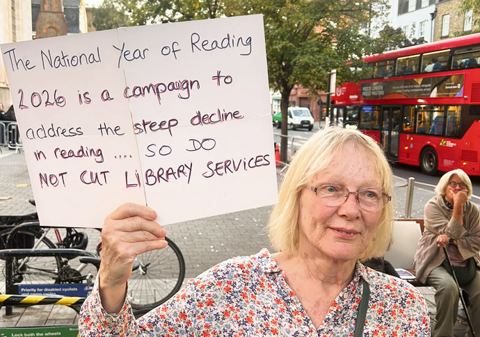 Protesters fight possible cuts to library service Library protester library